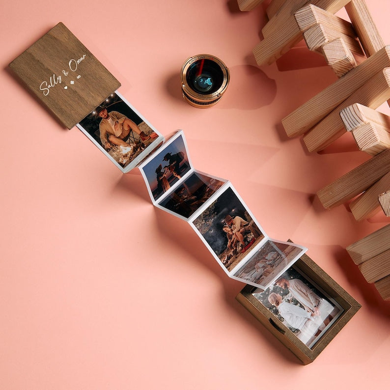Pull Out Photo Album Custom Wooden Photo Box Personalized Memory Keepsake Box Trinket Wood Box Customized Wooden Photo Frame Shadow Box