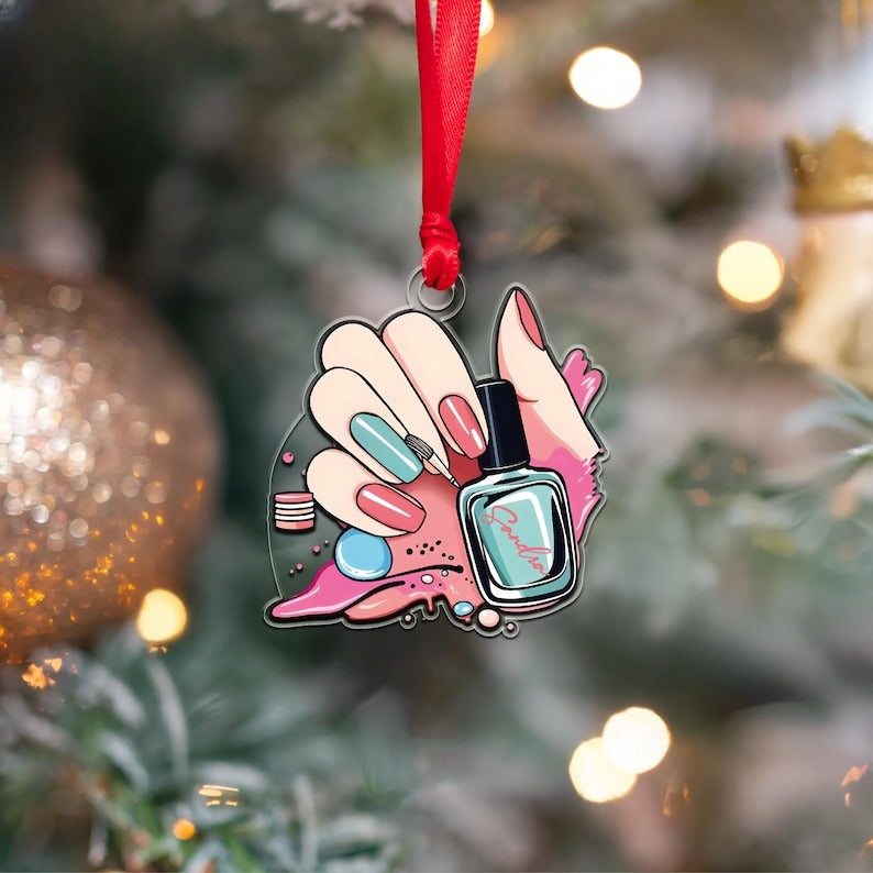 Personalized Nail Artist Ornament: Custom Nail Tech Christmas Decor