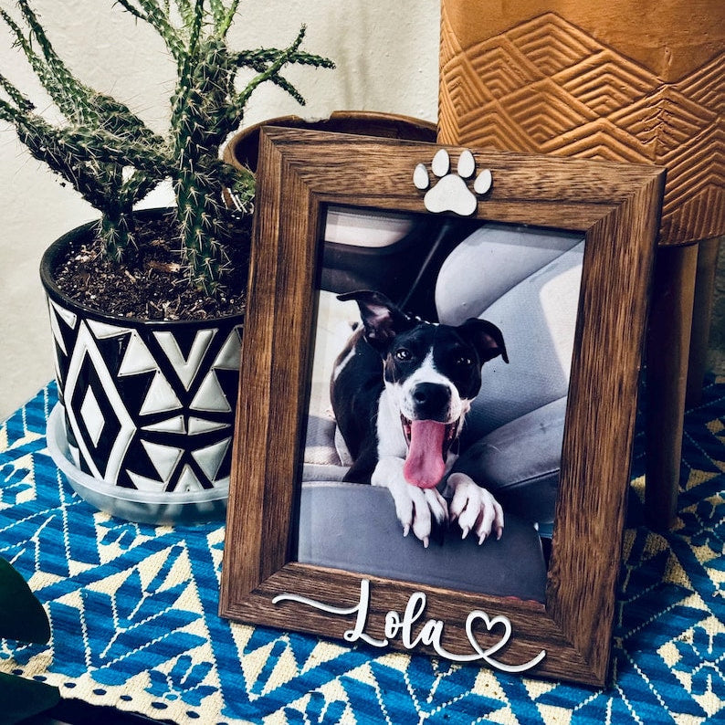 Pet Picture Frame with Name Custom Dog Photo Frame Cat Paw Print Frame Personalized Pet Gift for Pet Owners Pet Memorial Keepsake