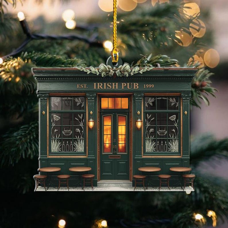 Personalized Pub Christmas FLAT 2D Ornament,Custom Pub Decor,Irish Pub Christmas Ornament,Bar Ornaments,Beverage Ornament,Cocktail Ornaments