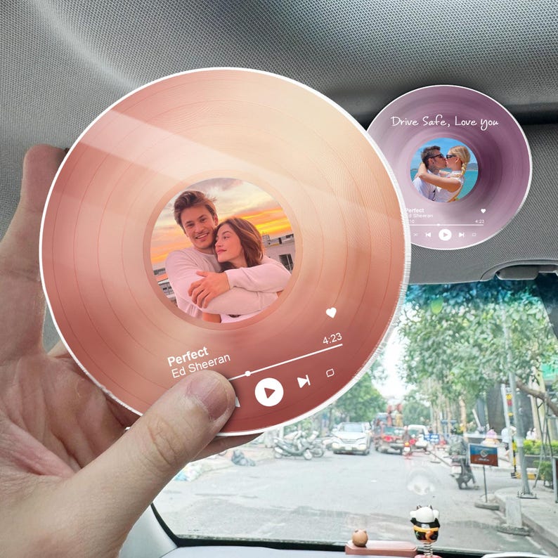 Personalized Valentine's Day Gift For Him, Custom Song & Photo Car Visor Clip, Boyfriend Husband Gifts, Drive Safe Photo Couples Visor Clip