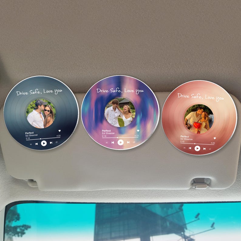 Personalized Valentine's Day Gift For Him, Custom Song & Photo Car Visor Clip, Boyfriend Husband Gifts, Drive Safe Photo Couples Visor Clip