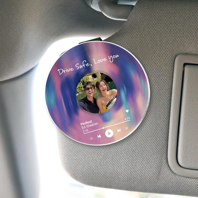 Personalized Valentine's Day Gift For Him, Custom Song & Photo Car Visor Clip, Boyfriend Husband Gifts, Drive Safe Photo Couples Visor Clip