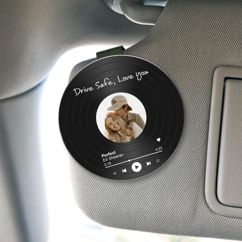 Personalized Valentine's Day Gift For Him, Custom Song & Photo Car Visor Clip, Boyfriend Husband Gifts, Drive Safe Photo Couples Visor Clip