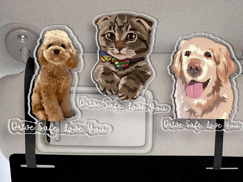 Personalized Valentine's Day Gift For Him Dog Dad, Custom Pet Photo Portrait Car Visor Clip, Pet Lovers Gift, Dog Mom Gift, Loss Of Dog Gift
