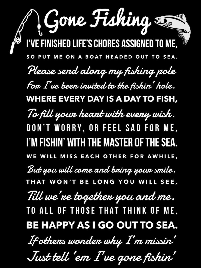 Gone Fishing Poem Memorial Photo Frame: Personalized Fisherman Memory Gift