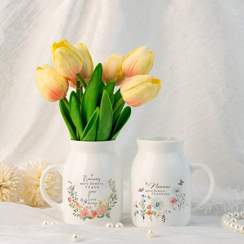 Personalised If were flowers I'd pick you Mum Nanna Grandma Wildflower Vase,Ceramic Flower Vase for Mama,Gift from Granddaughter,Home Decor