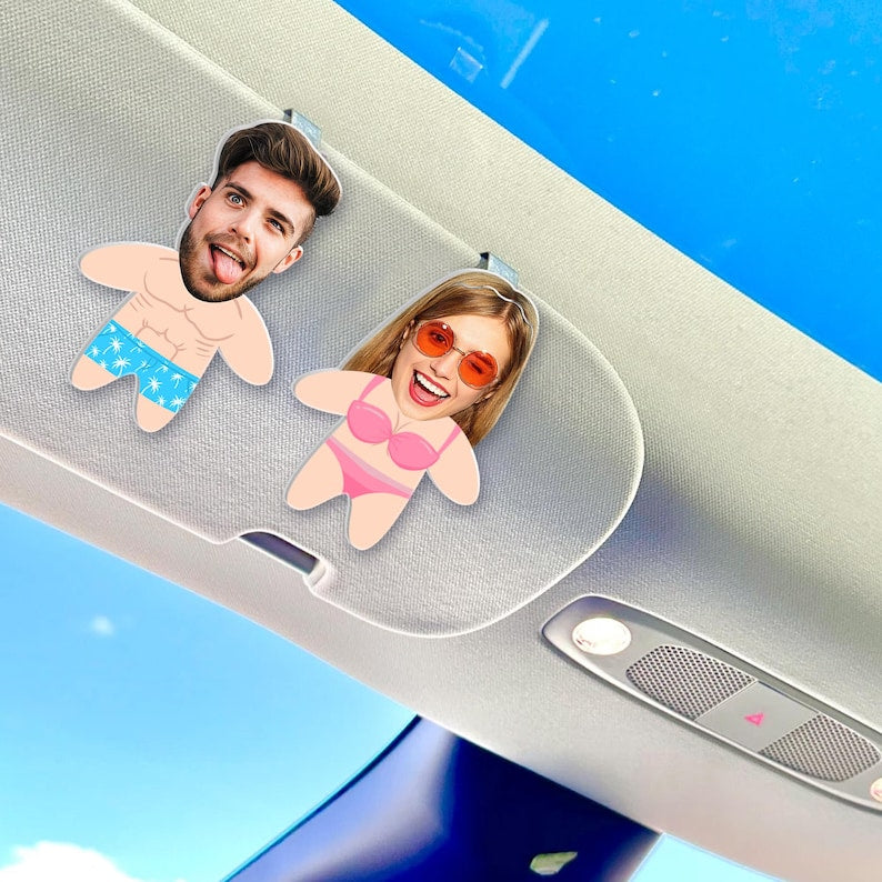 Personalized Valentine's Day Gift For Him, Funny Face Photo Car Visor Clip, Boyfriend Husband Gifts, Custom Sun Car Visor Clip With Picture