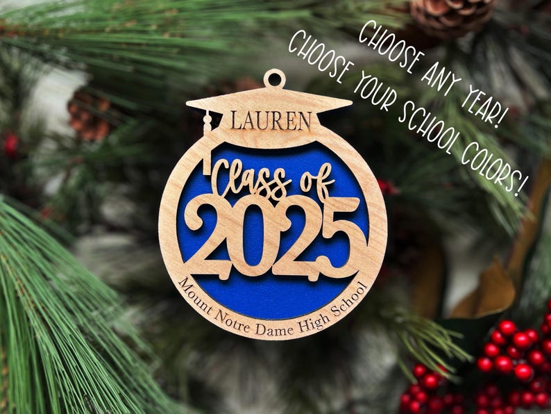 Class of 2025 graduation Christmas ornament personalized with name high school | Choose Your Color | gift memento keepsake laser cut wood