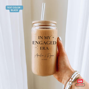 Personalized Engagement Gift Glass Tumbler, In My Wifey Era cup Gift for Bride, Glass Tumbler with straw and lid, Bridal shower in my Wife