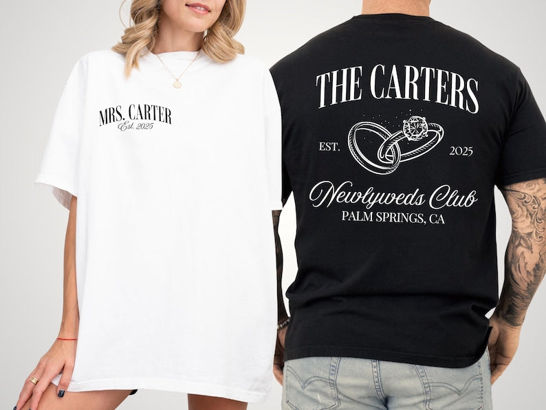 Newlyweds Shirts Mr and Mrs Tees Honeymoon Club Shirts Just Married Shirts Custom Name Honeymoon Tshirt Hubby and Wifey Shirt Couple Tee