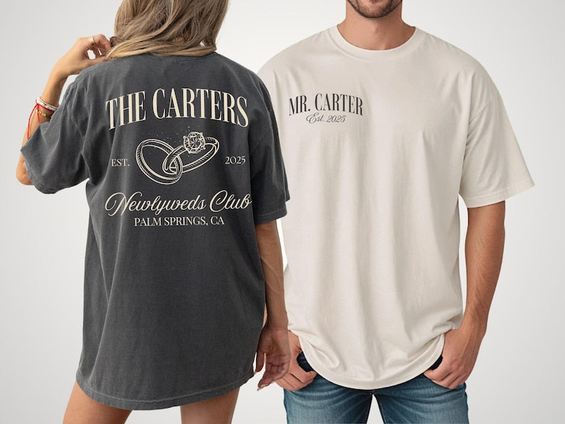 Newlyweds Shirts Mr and Mrs Tees Honeymoon Club Shirts Just Married Shirts Custom Name Honeymoon Tshirt Hubby and Wifey Shirt Couple Tee