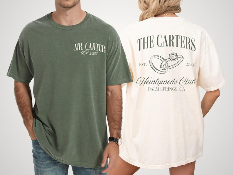 Newlyweds Shirts Mr and Mrs Tees Honeymoon Club Shirts Just Married Shirts Custom Name Honeymoon Tshirt Hubby and Wifey Shirt Couple Tee