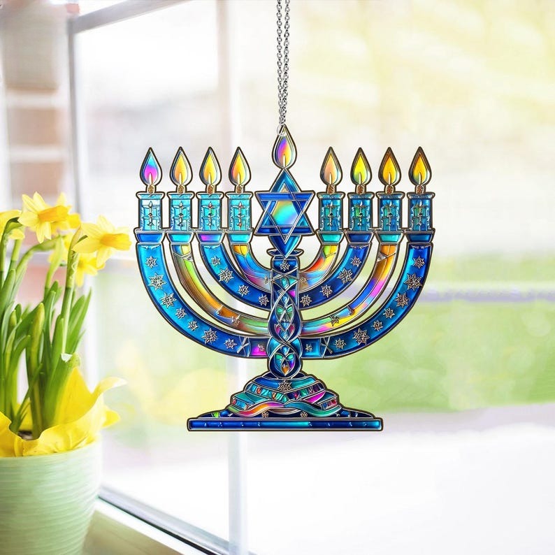 Hanukkah Christmas Ornament, 2D Flat Ornament, Hanukkah Christmas Tree Hanging Decor, Christian Family Ornament