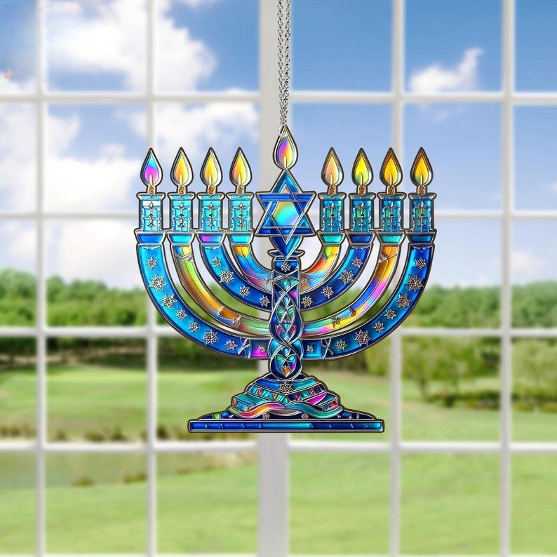 Hanukkah Christmas Ornament, 2D Flat Ornament, Hanukkah Christmas Tree Hanging Decor, Christian Family Ornament