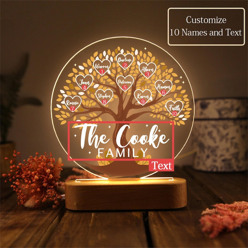 Tree of Life Names Night Light Mother's Day Gift, Family Tree Night Light, Custom Night Light with Kids Names, Birthday Gifts, Gifts for Mom