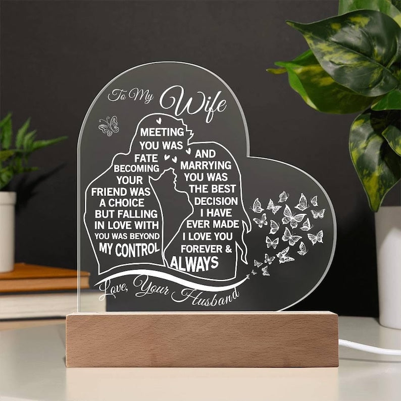 To My Wife Acrylic Plaque 3D Led Light - Best Wife Gifts, Gift from Husband, Wife Anniversary Gift, Wife Birthday Gift, Wife Valentine Gift, Fiance Gifts