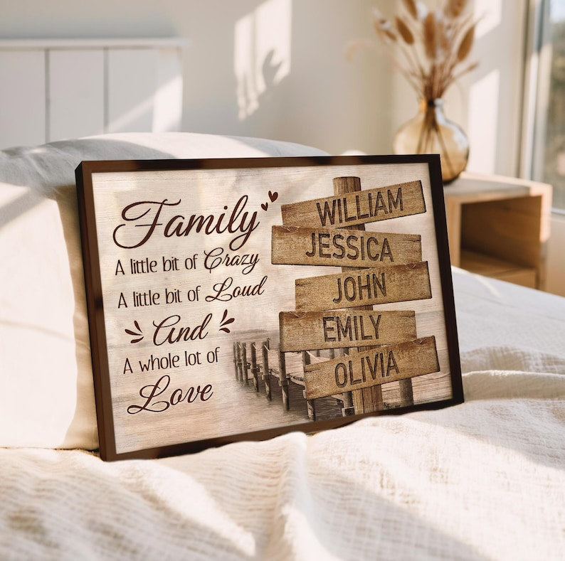 Personalized Family A Little Bit Of Crazy Wall Art Christmas Gift, Custom Street Sign Multi-Names Poster, Family Names Road Sign Wall Art