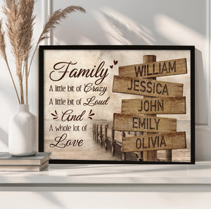 Personalized Family A Little Bit Of Crazy Wall Art Christmas Gift, Custom Street Sign Multi-Names Poster, Family Names Road Sign Wall Art