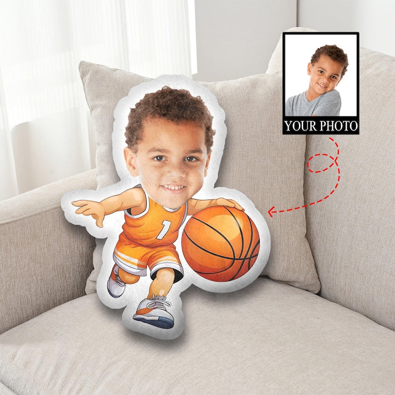 Custom Face Basketball Pillow, Funny 3D Ugly Pillow from photo, Birthday Boy Gift, Basketball Player gift, Kids Shaped Pillow, Stuffed decor