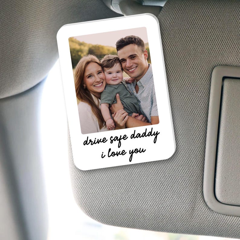 Personalized Father's Gift For Dad, Custom Family Photo Car Visor Clip, Daddy Gifts, Drive Safe Visor Clip With Picture Gift For Husband