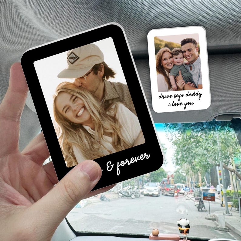 Personalized Father's Gift For Dad, Custom Family Photo Car Visor Clip, Daddy Gifts, Drive Safe Visor Clip With Picture Gift For Husband