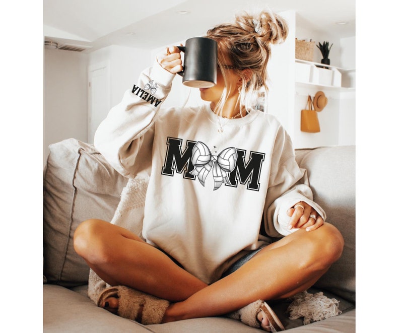 Custom Coquette Volleyball Sweatshirt, Volleyball Bow Sweat, Volleyball Mom Hoodie, Game Day Hoodie, Trendy Mother Gift, Mother Day Gift