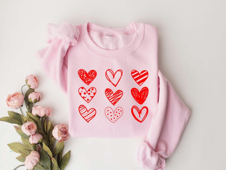Womens Valentines Hearts Sweatshirt, Valentine's Day Shirt, Nine Hearts Valentine, Valentine Sweatshirt, Women's Valentines Day Sweatshirt