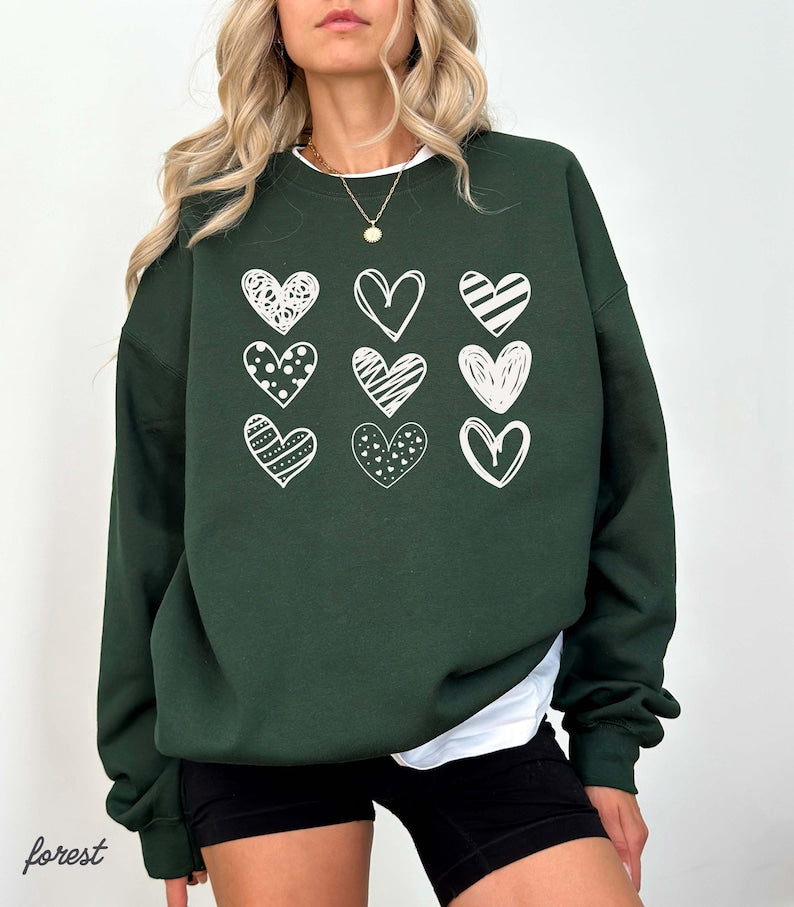 Womens Valentines Hearts Sweatshirt, Valentine's Day Shirt, Nine Hearts Valentine, Valentine Sweatshirt, Women's Valentines Day Sweatshirt