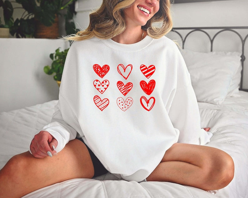 Womens Valentines Hearts Sweatshirt, Valentine's Day Shirt, Nine Hearts Valentine, Valentine Sweatshirt, Women's Valentines Day Sweatshirt