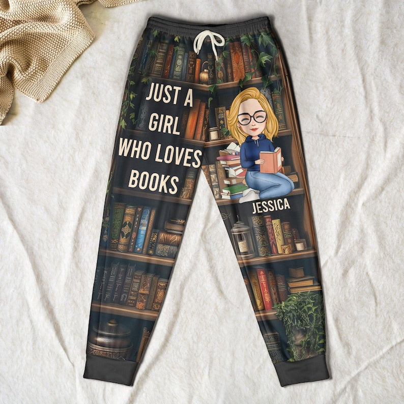 Book Lover Personalized Sweatshirt And Sweatpants Set, Just A Girl Who Loves Books Personalized Joggers, Book Lover Gift, Book Club Gifts
