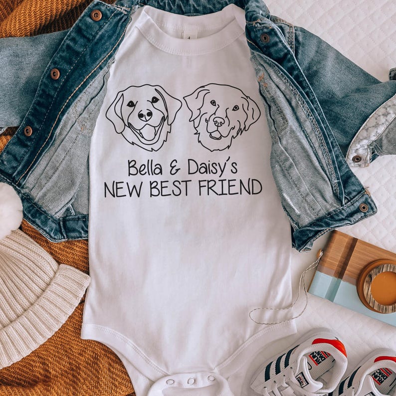 New Best Friend Onesie, Newborn Gift, Dog Lover, Custom Baby Onesie, New Baby Gift, Dog, Dog Portrait, Custom Dog, Coming Home Outfit