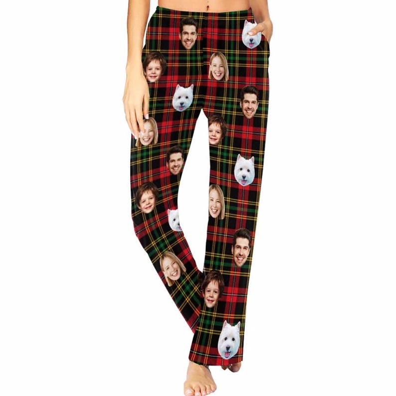 Custom Pajamas Pants Family: Customized Pajama with Face and Dog, Personalized PJs, Christmas Trousers