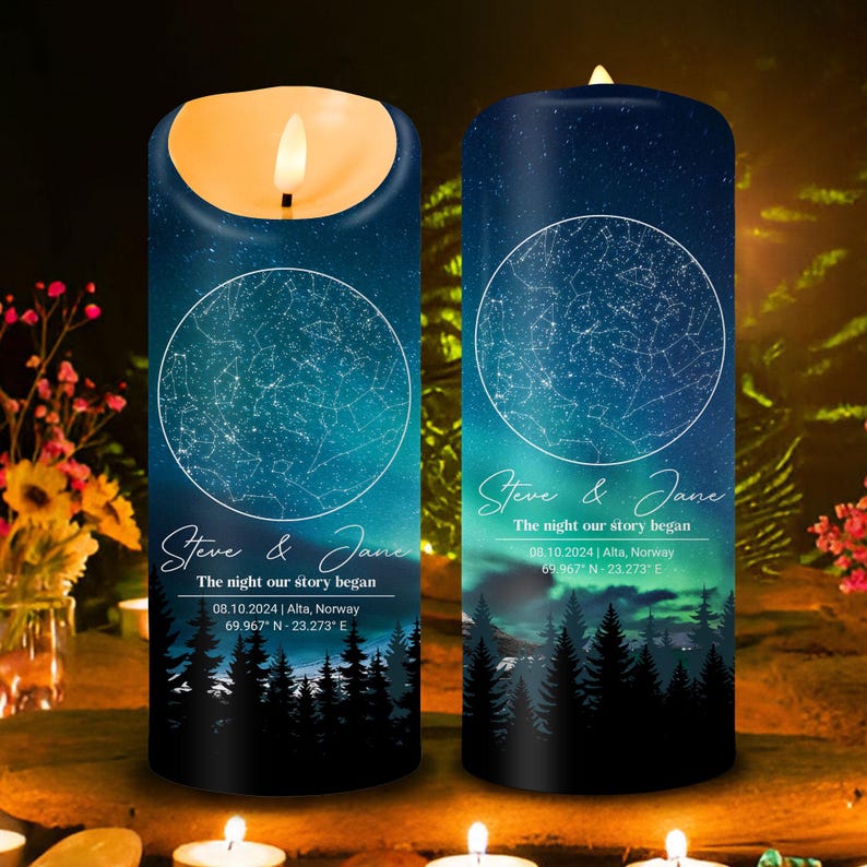 Custom Star Map By Date Led Candle, Custom Couples Candle Gift, Personalized Anniversary Gift For Her & Him, Wedding Candle, Valentine Gift