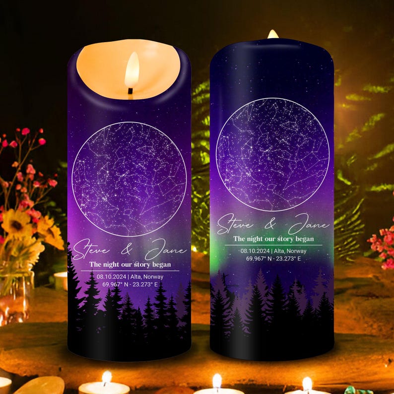 Custom Star Map By Date Led Candle, Custom Couples Candle Gift, Personalized Anniversary Gift For Her & Him, Wedding Candle, Valentine Gift