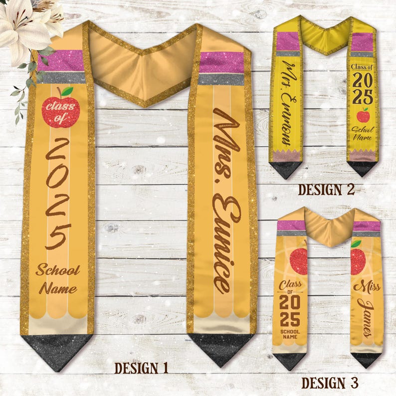 Custom Graduation Stole Class Of 2025, Teacher Graduation Stole 2025, Teacher Stole, Pencil Stole Graduation For Teachers, Sash For Teacher