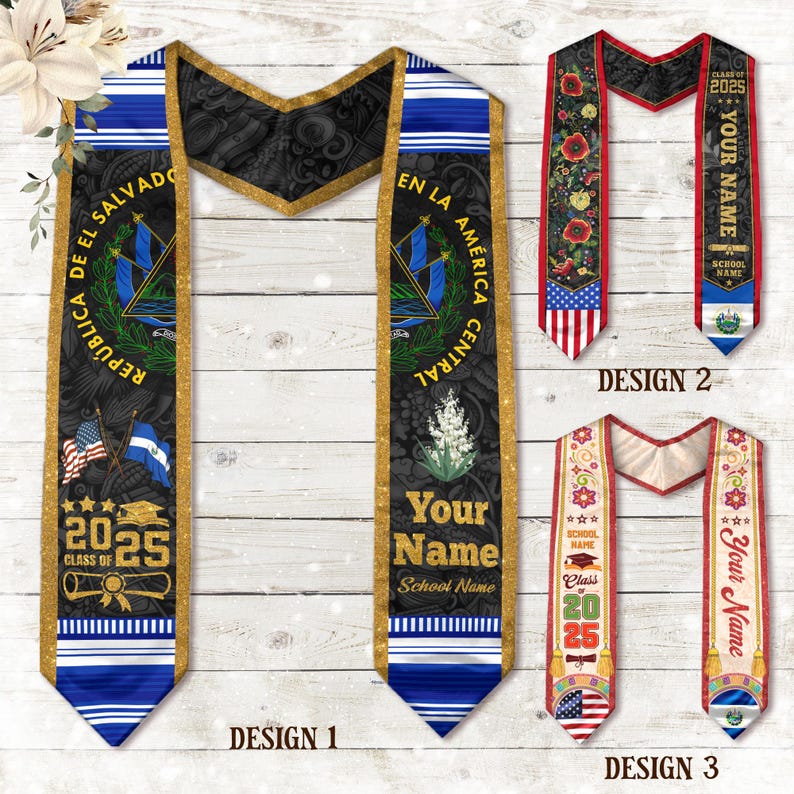 Custom Salvadorans American Flag Graduation Sash 2025, El Salvador Graduation Stole 2025, Salvadorans Graduation Sash, Graduation Stole 2025