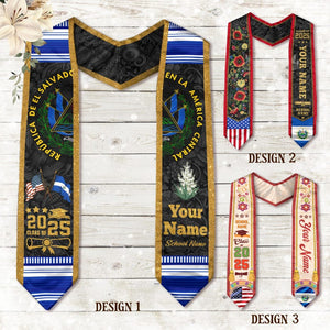 Custom Salvadorans American Flag Graduation Sash 2025, El Salvador Graduation Stole 2025, Salvadorans Graduation Sash, Graduation Stole 2025