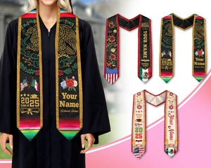 Custom Mexican Graduation Sash, Mexican American Flag Graduation Sash 2025, Mexican Stole, Mexico Graduation Stole 2025, Graduation Gift