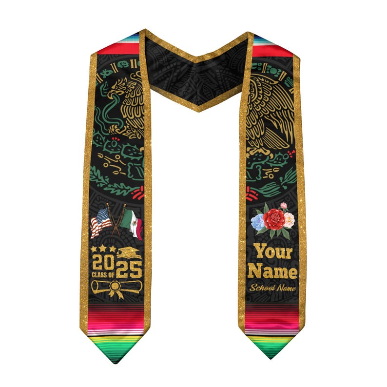 Custom Mexican Graduation Sash, Mexican American Flag Graduation Sash 2025, Mexican Stole, Mexico Graduation Stole 2025, Graduation Gift