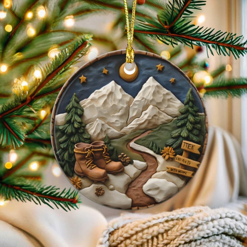 Hiking Couple Ornament, National Park Gift Outdoors Gifts Hikers, Backpackers Happy Camper, Hiking Lover Gifted, Travel Adventure Lover Gift