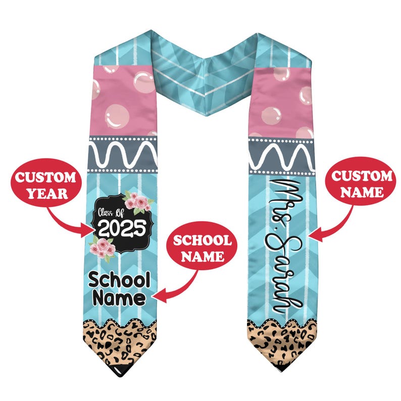 Custom Graduation Stole Class Of 2025, Teacher Graduation Stole 2025, Teacher Stole, Pencil Stole Graduation For Teachers, Sash For Teacher