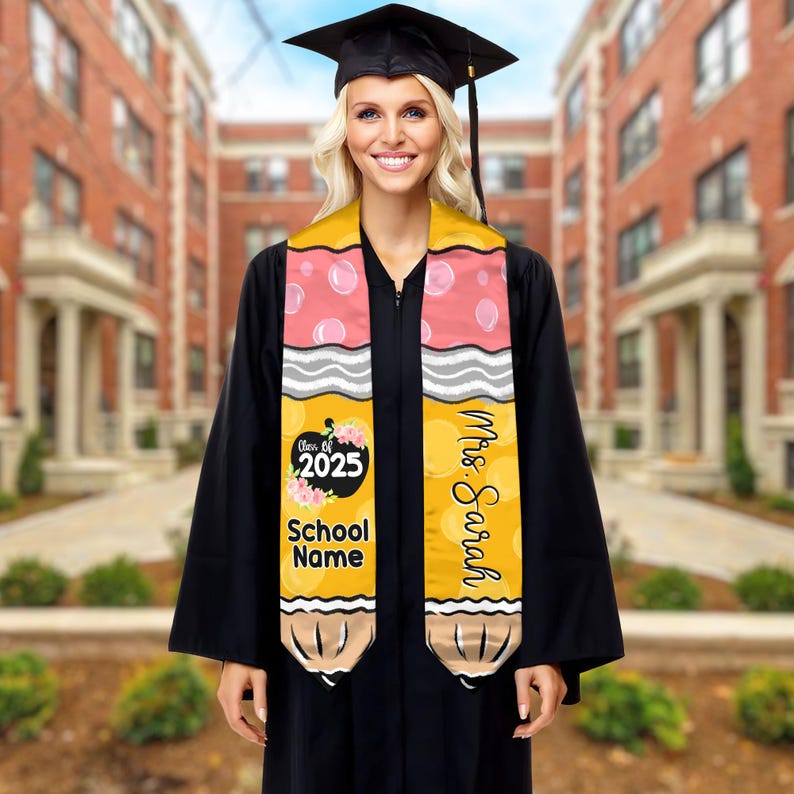 Custom Graduation Stole Class Of 2025, Teacher Graduation Stole 2025, Teacher Stole, Pencil Stole Graduation For Teachers, Sash For Teacher