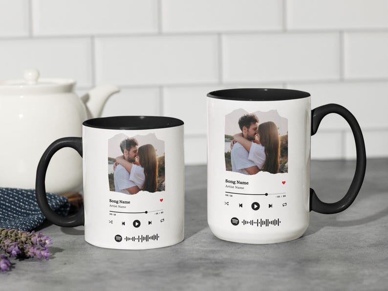 Personalized Romantic Coffee Mug, Customizable Gift for Couples, Custom Song Mug, Anniversary, Special Occasion
