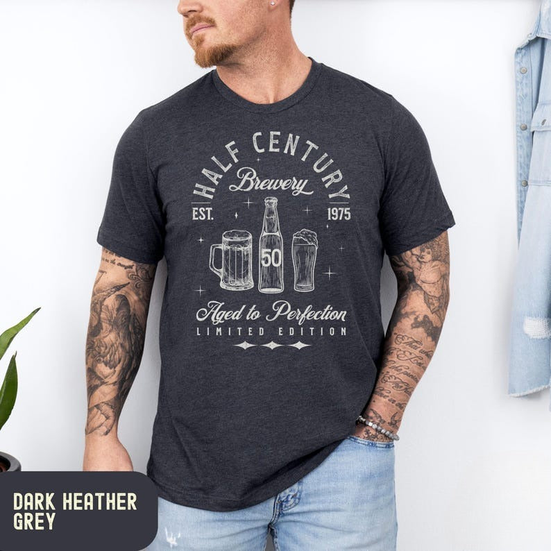 50th Birthday Shirt for Him, 1975 Vintage Birthday TShirt, Beer Lover Birthday Tee, Mens 50th Birthday T-Shirt, Funny 50th Gift for Husband