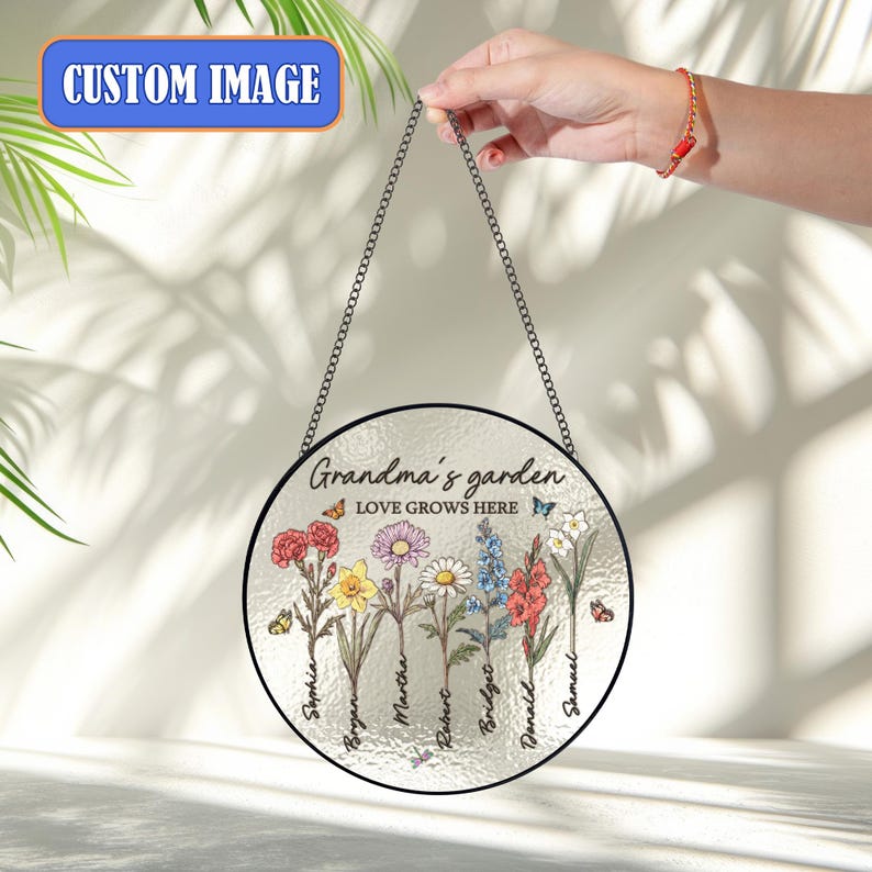Grandma Gift, Custom Birth Month Flowers Suncatcher, Personalized Grandmas Garden Stained Glass, Birth Month Flowers Gift, Mothers Day Gift