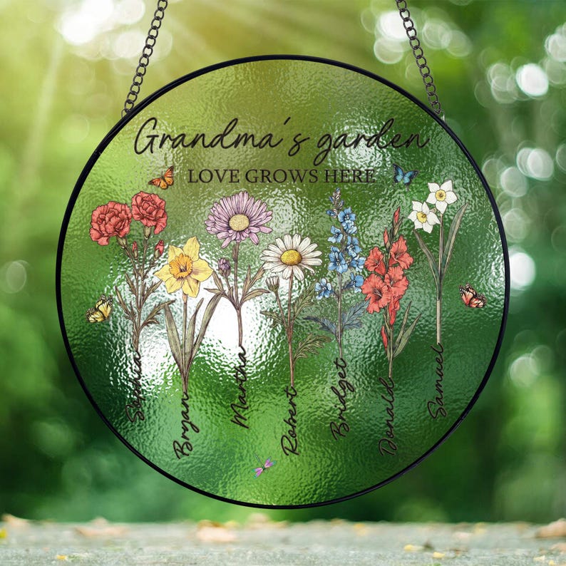 Grandma Gift, Custom Birth Month Flowers Suncatcher, Personalized Grandmas Garden Stained Glass, Birth Month Flowers Gift, Mothers Day Gift