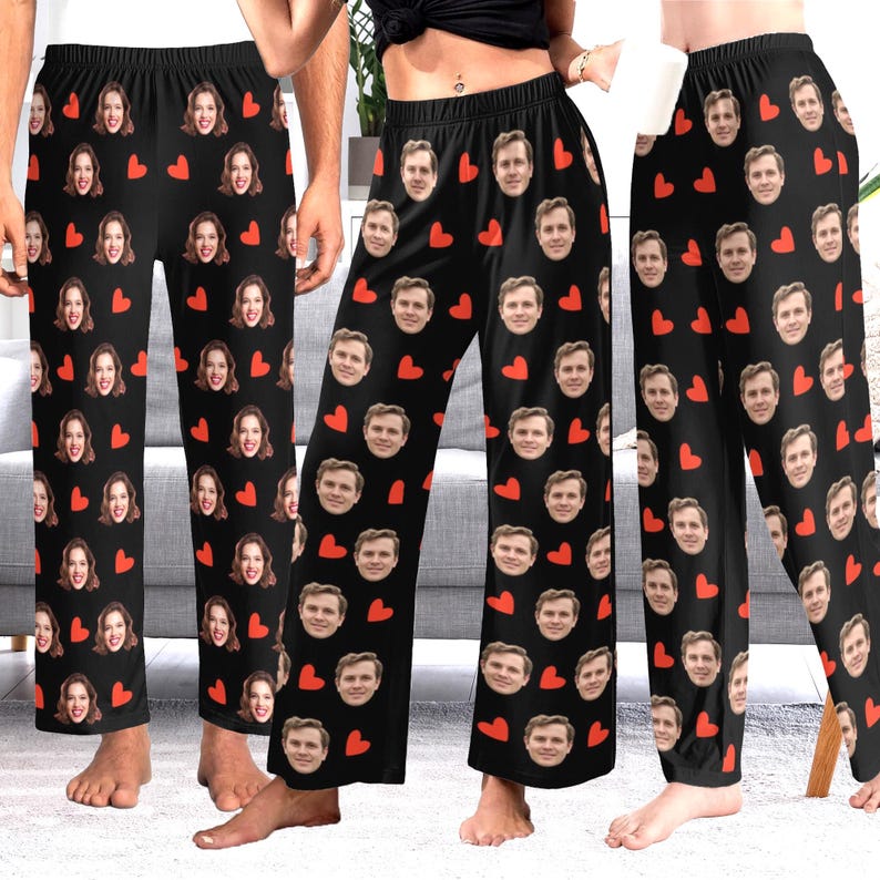 Custom photo pajama pants for Women Men, Personalized Face pajama pants socks, Gift for Wife Husband, Anniversary Gift, Valentine's day Gift