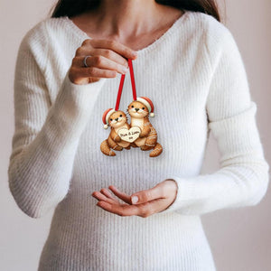Otters Couple Ornament Personalized - Christmas ornament for couples, Christmas Tree Decor, Wood Otters in Love, 2025 New Year, Otter Lovers