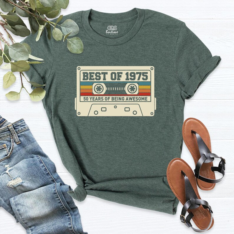 Best Of 1975 50th Birthday Shirt, Retro 1975 Cassette Shirt, Vintage 50th birthday tees for women men tshirt, 50th Birthday Party Tee Shirt